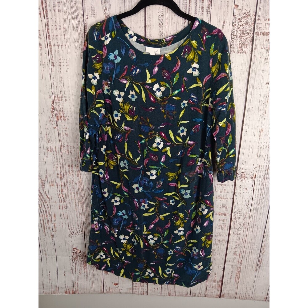 J. Jill Midi Dress Women's Medium Floral 3/4 Sleeve Floral Round Neck